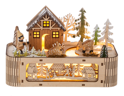 LED Light Up Laser-Cut Village Scene Music Box