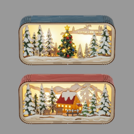 LED Light Up Laser-Cut Winter Scene Figurines