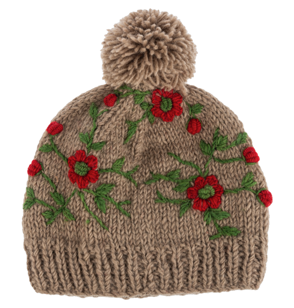 Embroidered Beanie Hat w/Pom-Pom