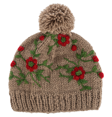 Embroidered Beanie Hat w/Pom-Pom