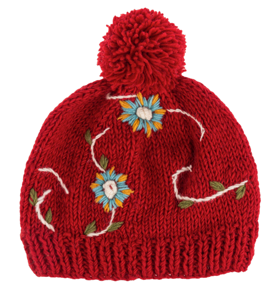 Embroidered Beanie Hat w/Pom-Pom