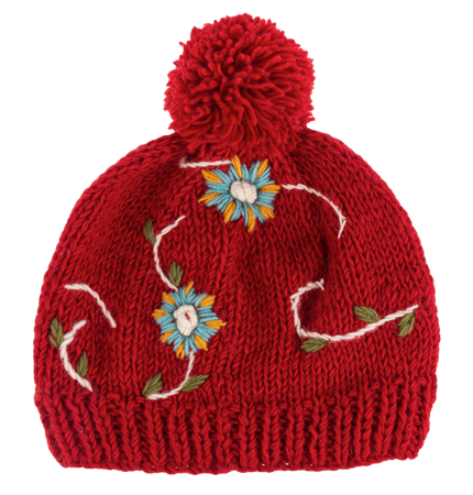 Embroidered Beanie Hat w/Pom-Pom