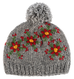 Embroidered Beanie Hat w/Pom-Pom