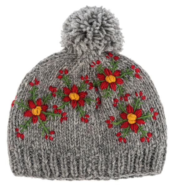 Embroidered Beanie Hat w/Pom-Pom