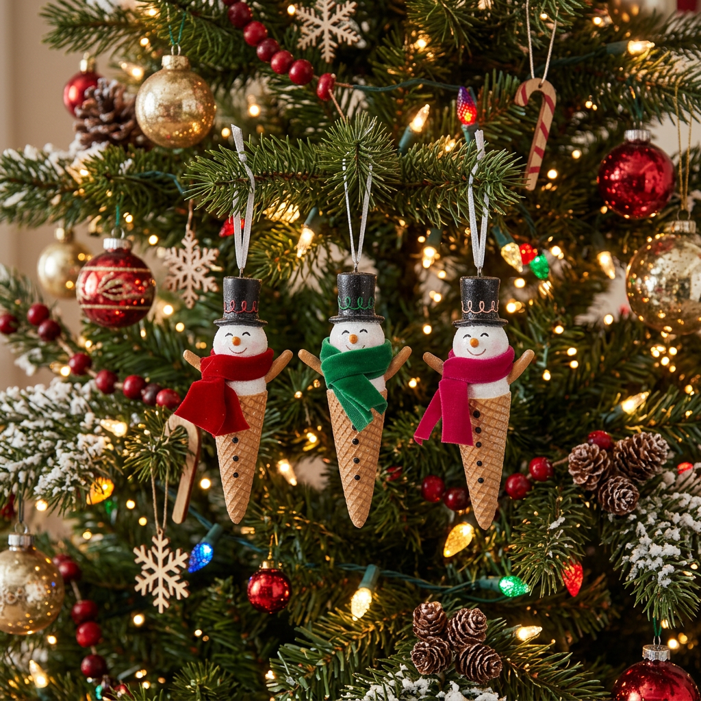 Snowman Waffle Cone Ornament