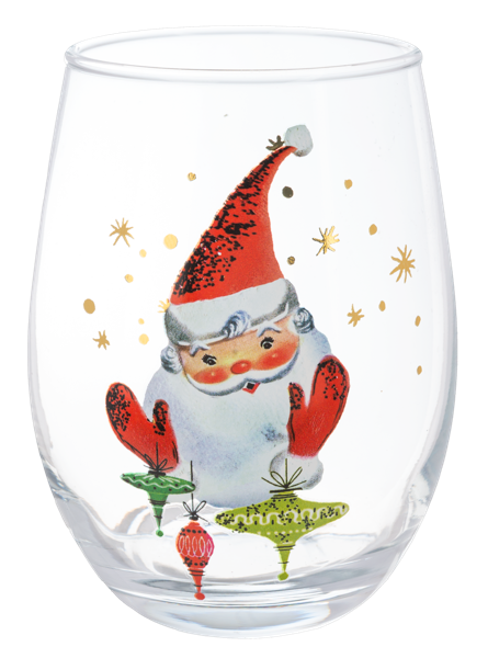 Retro Santa Stemless Wine Glasses
