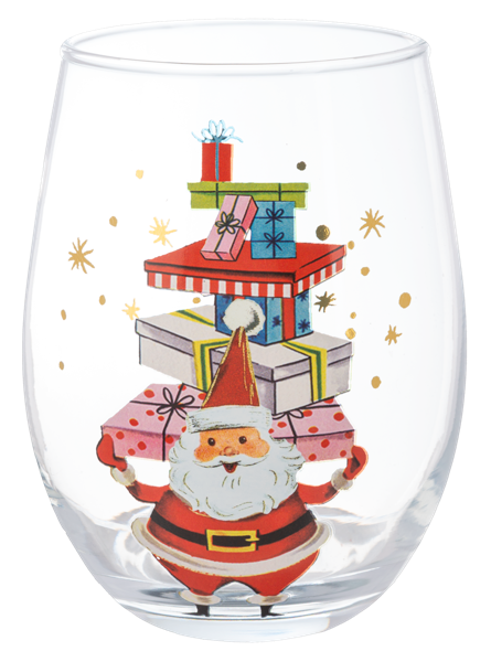 Retro Santa Stemless Wine Glasses