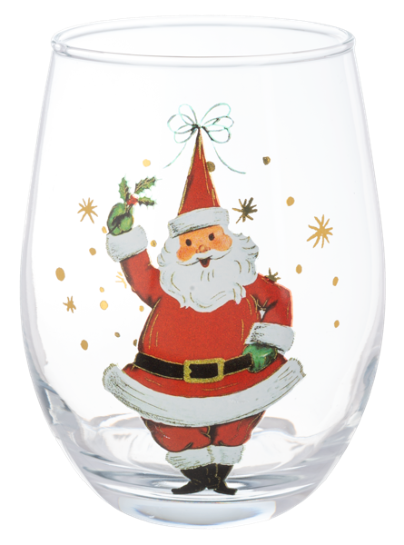 Retro Santa Stemless Wine Glasses