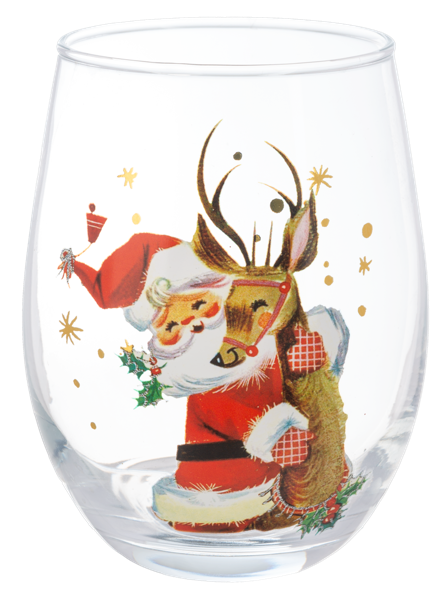 Retro Santa Stemless Wine Glasses