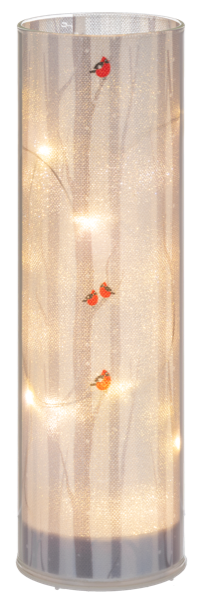 LED Light Up Cardinal on Birch Tree Pillar