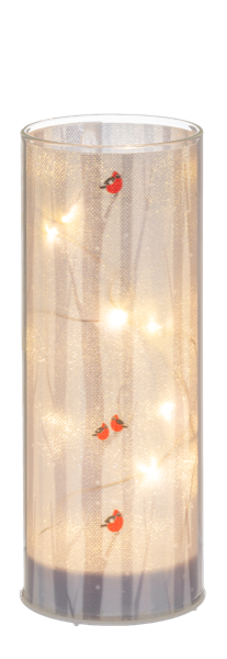 LED Light Up Cardinal on Birch Tree Pillar