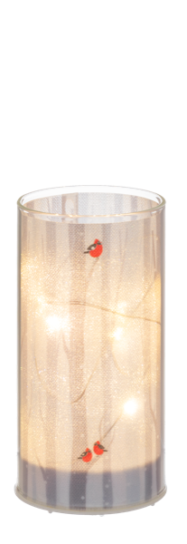 LED Light Up Cardinal on Birch Tree Pillar