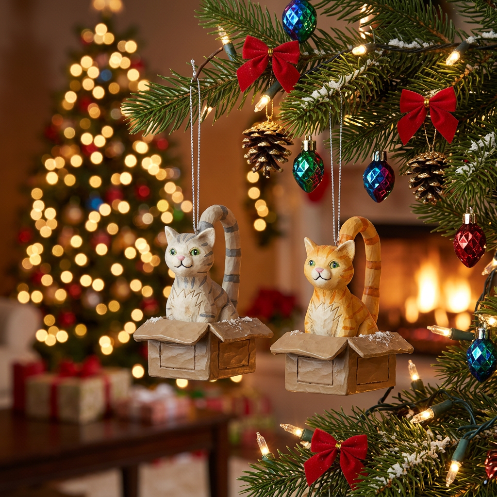 Cat in a box Christmas ornamemt