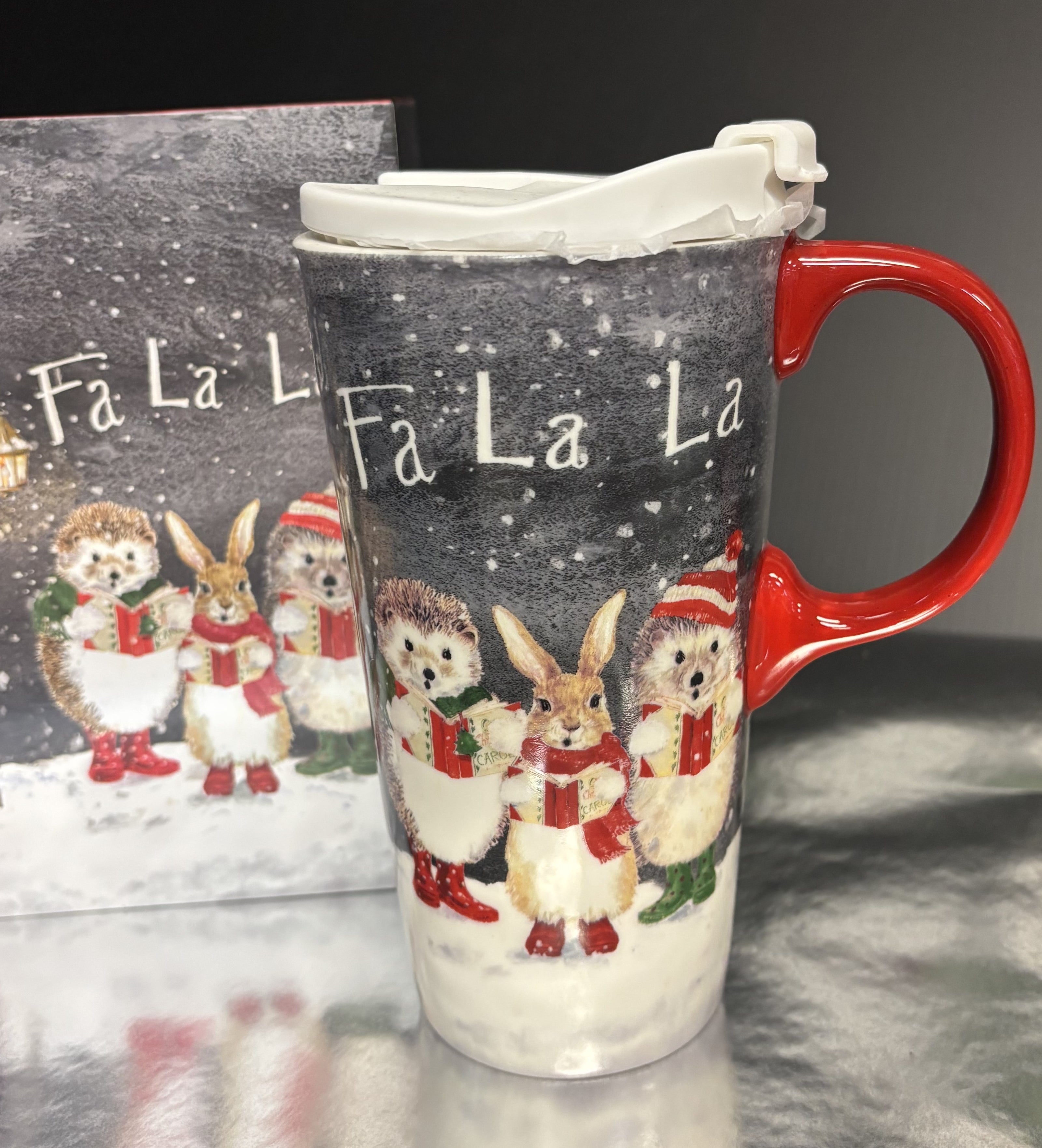 Holiday Carol Animal Friends Boxed 17oz Ceramic Travel Mug