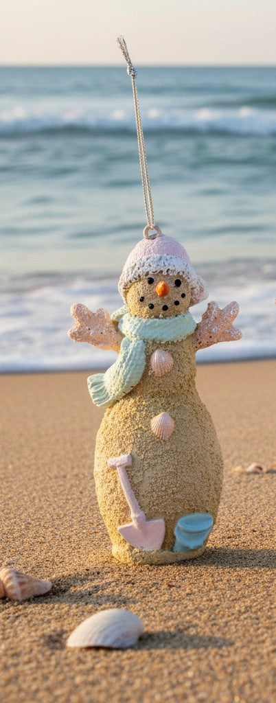 Resin Coastal Christmas Sand Snowman Ornament