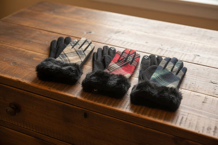 Women's Plaid Gloves with Faux Fur Cuffs