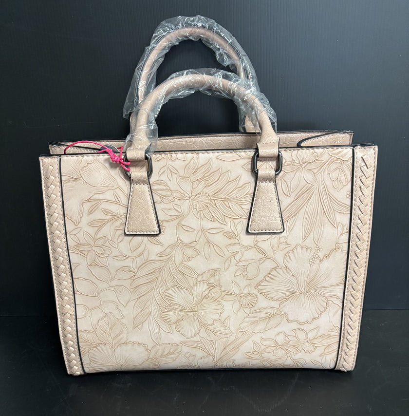 Vegan handbag with embossed floral design