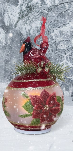 Glass Cardinal and Poinsettia ornament