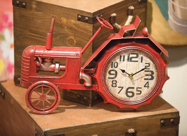 Red Tractor Table Clock