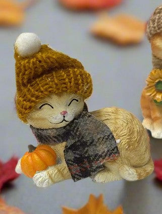 Fall Cat figurines with knitted hats