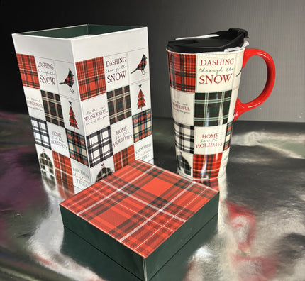 Quilted Plaid 17oz Boxed Ceramic Travel Cup