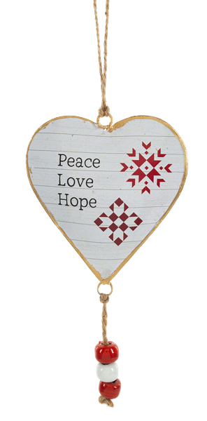 Heart Ornaments - Faith, Bless, Joy, & Peace, Love, Hope