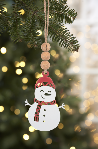 Laser Cut Snowman with Wood Beads Ornament