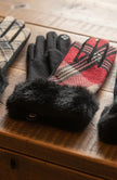 Women's Plaid Gloves with Faux Fur Cuffs