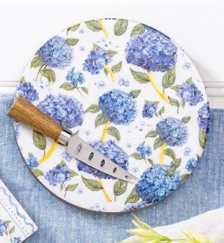 Wooden Cheese Board with Knife, Hydrangea,