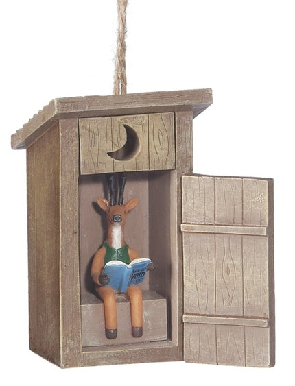 Outhouse with Deer Inside Resin Hanging Christmas Ornament