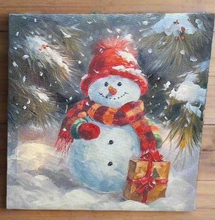 Snowman light up canvas wall art