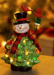 LED Table Decor Ceramic Snowman with Christmas Tree Body and Cardinals