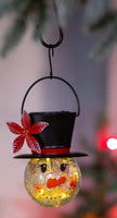 Solar Snowman Metal and Glass Hanging Lantern