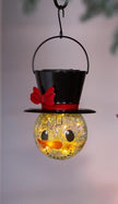 Solar Snowman Metal and Glass Hanging Lantern