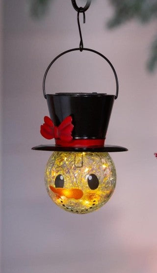 Solar Snowman Metal and Glass Hanging Lantern