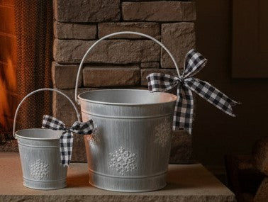 Silver Metal Buckets with embossed snowflakes