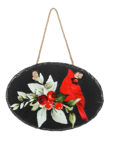 Oval Slate Cardinal Christmas Wall Hanging