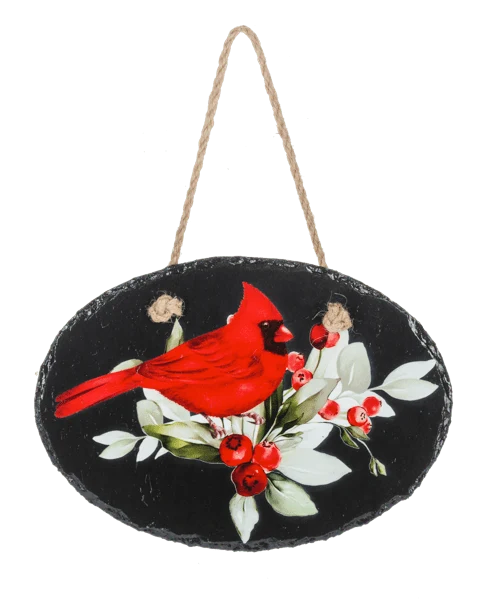 Oval Slate Cardinal Christmas Wall Hanging