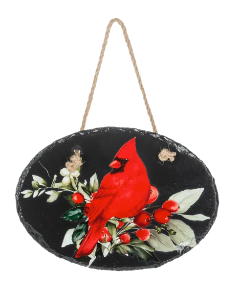 Oval Slate Cardinal Christmas Wall Hanging