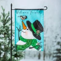 Welcome Friends snowman garden flag