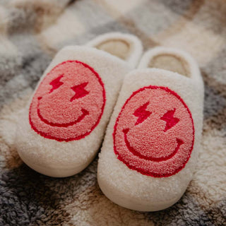Hot Pink Lightning Happy Face Slippers