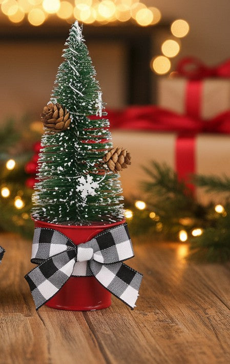 Bottle Brush Christmas Tree in Red Metal Bucket
