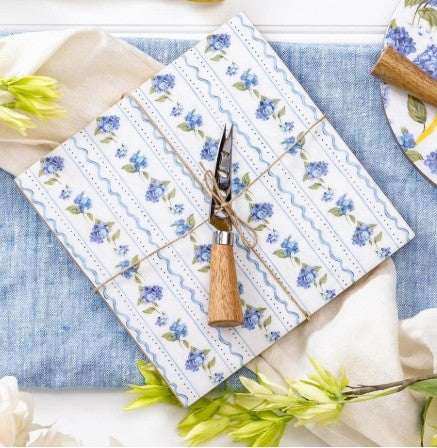 Wooden Cheese Board with Knife, Hydrangea,
