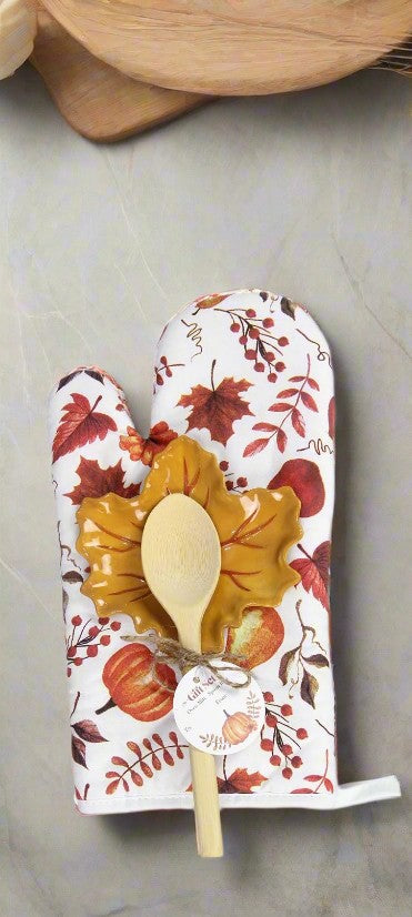 Ceramic Traditional Fall Spoon Rest & Oven Mitt