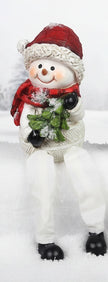 Resin Snowman with Fabric Legs Shelf Sitte