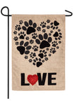 Suede garden flag, Paw Prints Heart