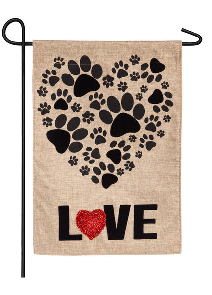 Suede garden flag, Paw Prints Heart