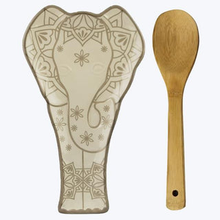 Ceramic Elephant Spoon Rest- Wooden Spoon Included