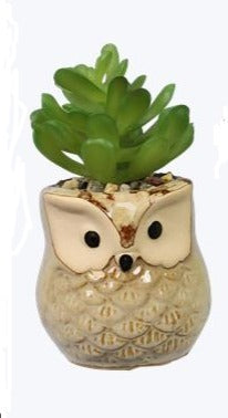 Stoneware Owl Planter with Artificial Succulent