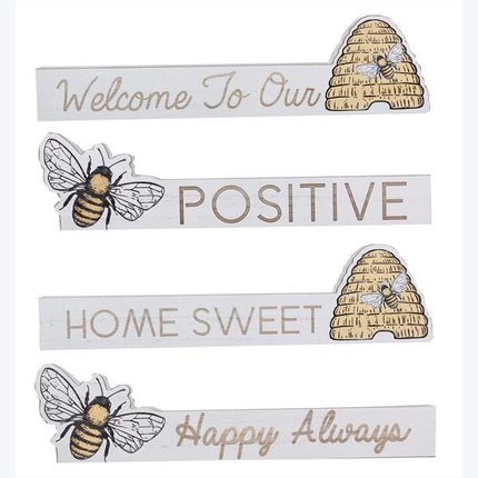 Wood Bee Table Top Block Signs